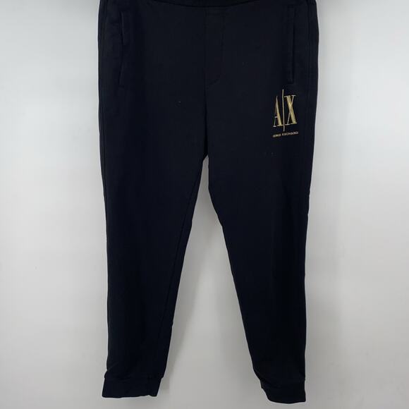Armani Exchange Black Sweatpants With Gold Embroidered Logo SZ LARGE - Picture 3 of 15